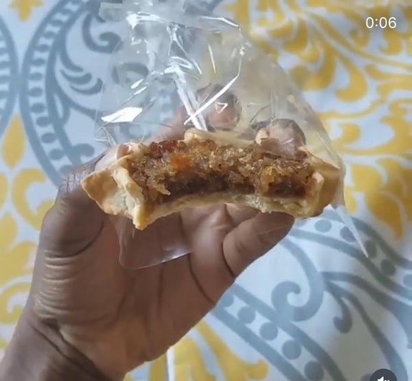 Authentic Jamaican gizzada pastry filled with sweet spiced coconut, freshly baked and packaged for sale. 
Conyers GA and Atlanta